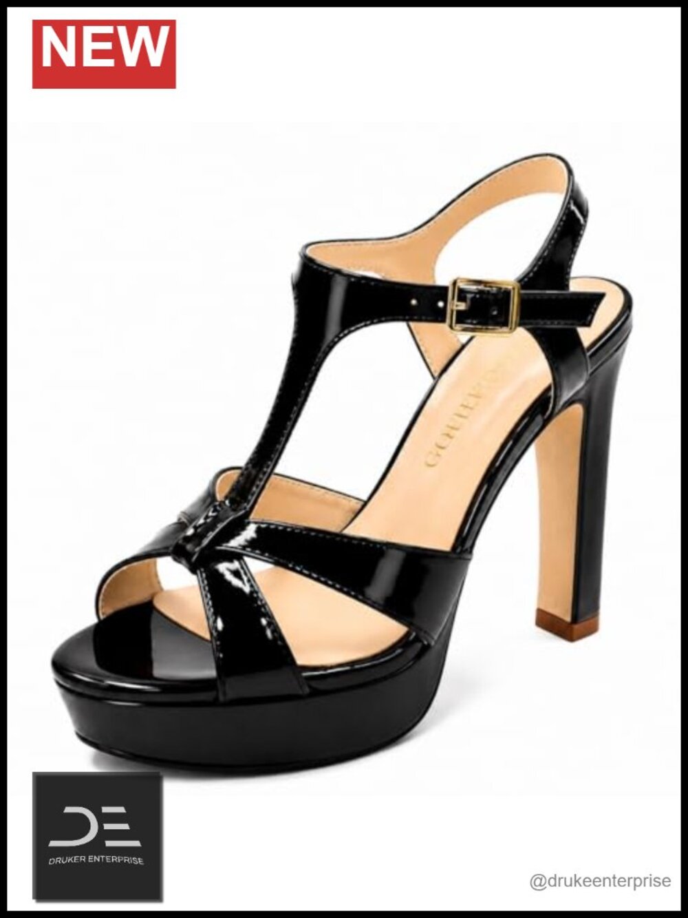 Women's Chunky Block Platform Heeled Sandals T-Strap Ankle Buckle Wedding Shoes
